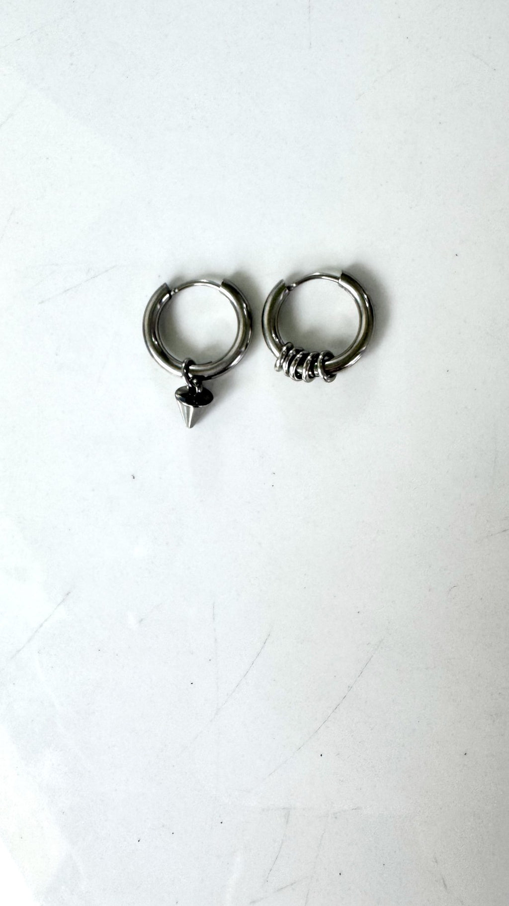 Single Pebble Spike & Coil Hoop Earrings
