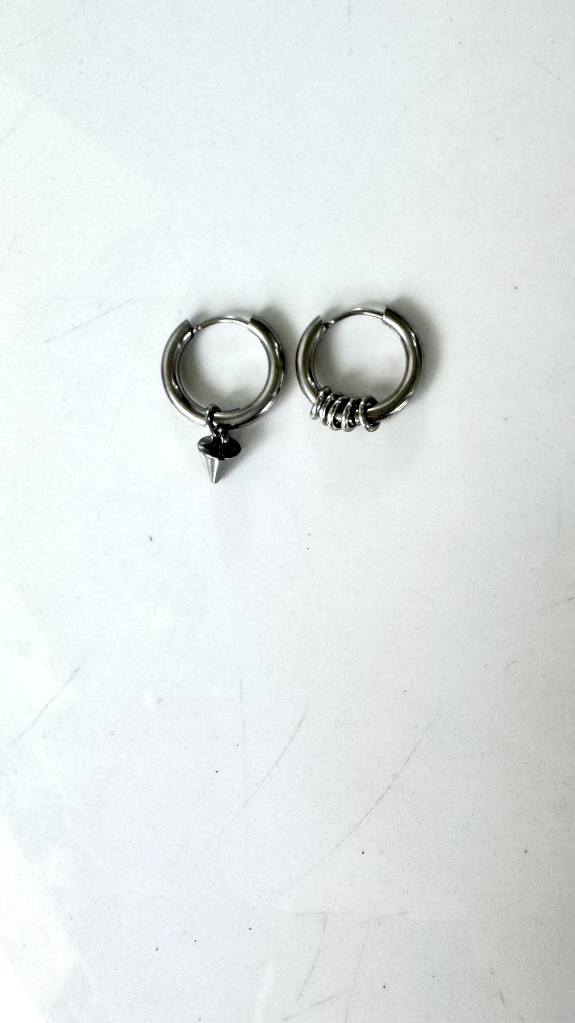 Single Pebble Spike & Coil Hoop Earrings