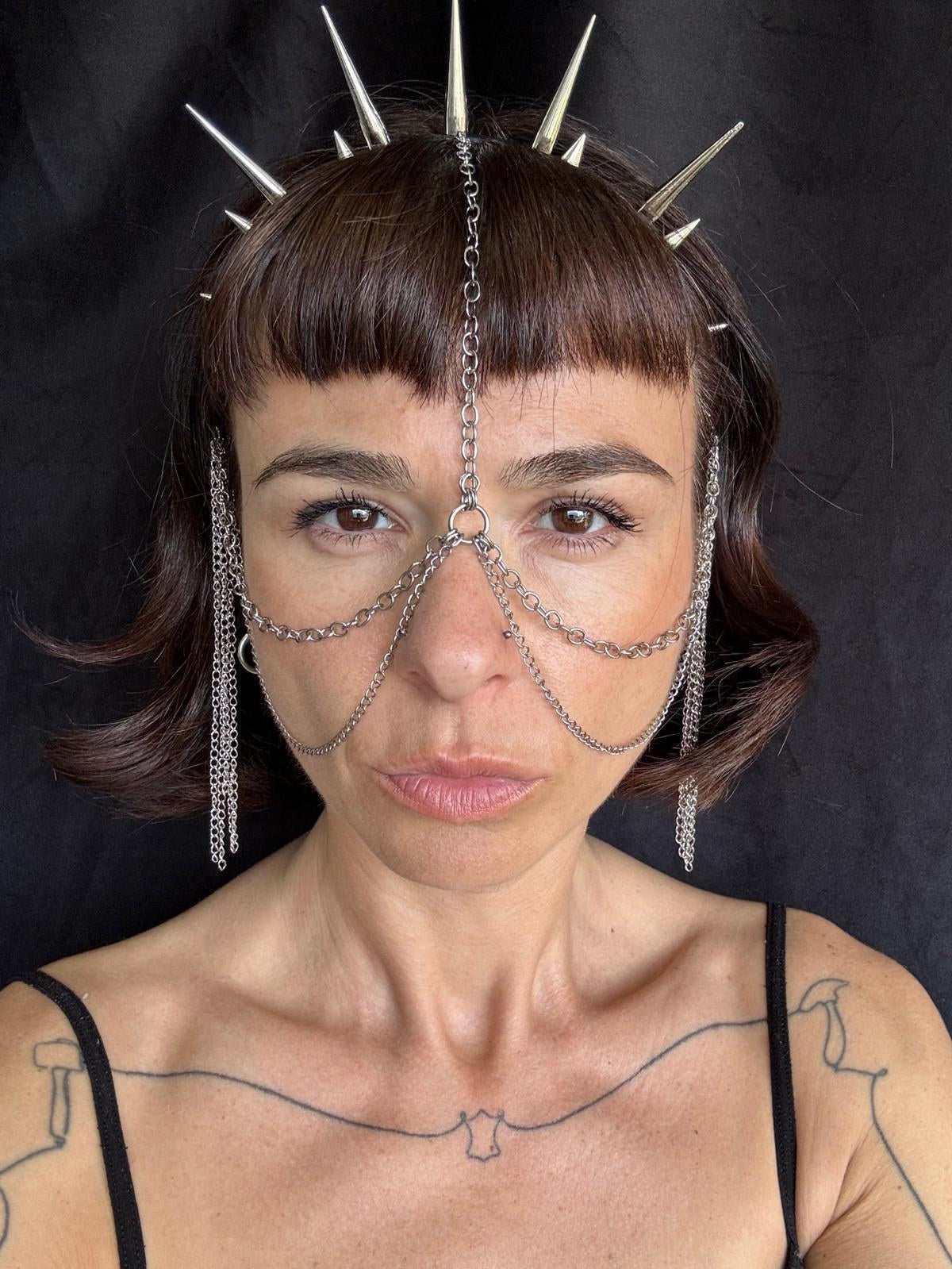 Spike Cascade Headpiece with Face Chains