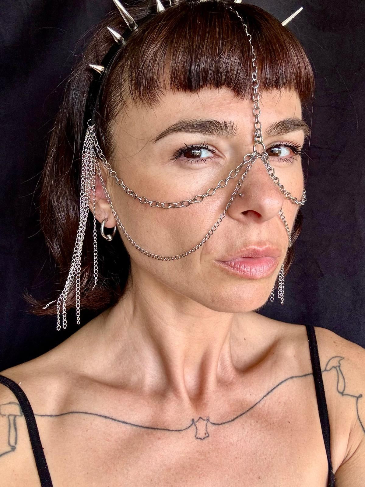 Spike Cascade Headpiece with Face Chains