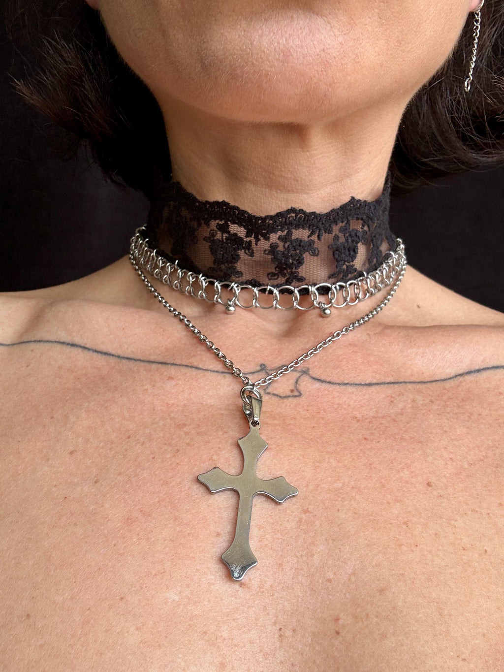 Sacred Noir Lace Choker & Cross Necklace