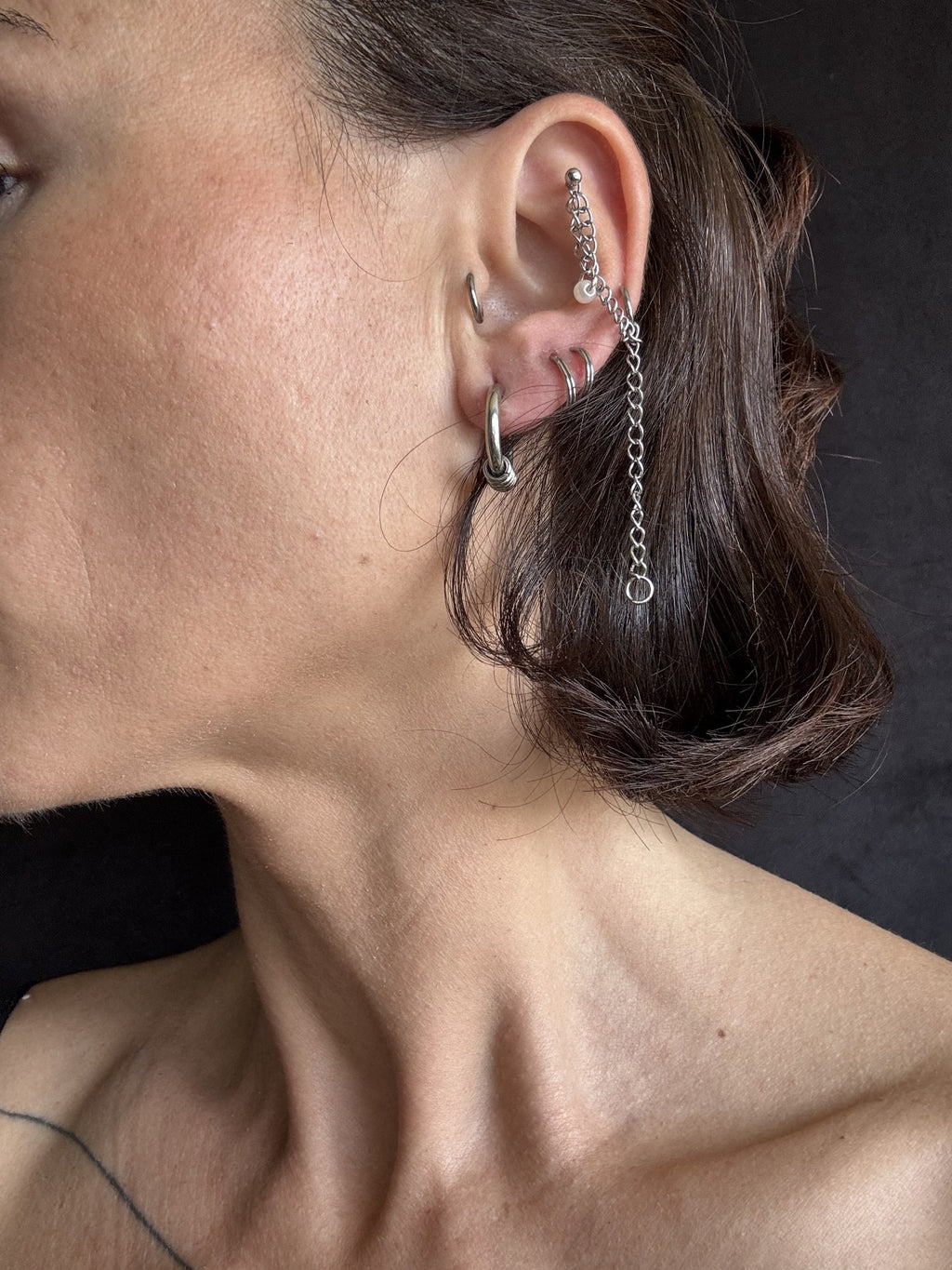 Single Pebble Spike & Coil Hoop Earrings