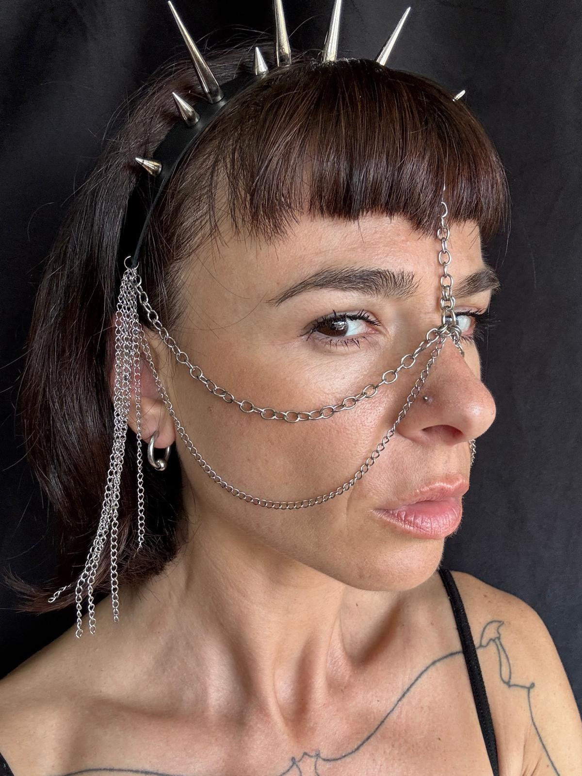 Spike Cascade Headpiece with Face Chains