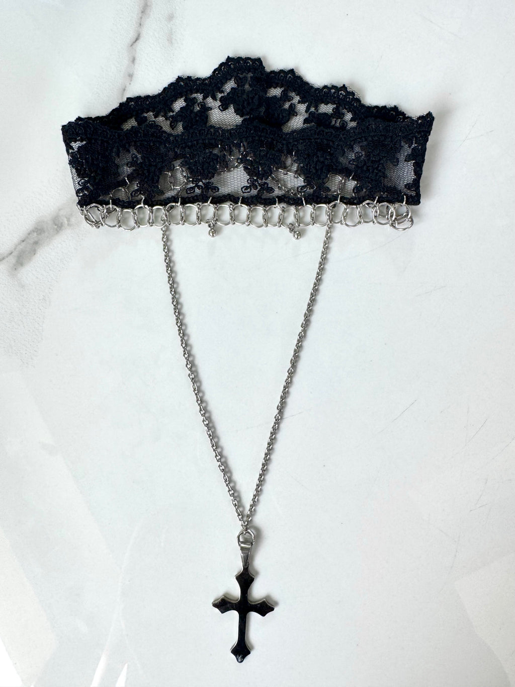 Sacred Noir Lace Choker & Cross Necklace