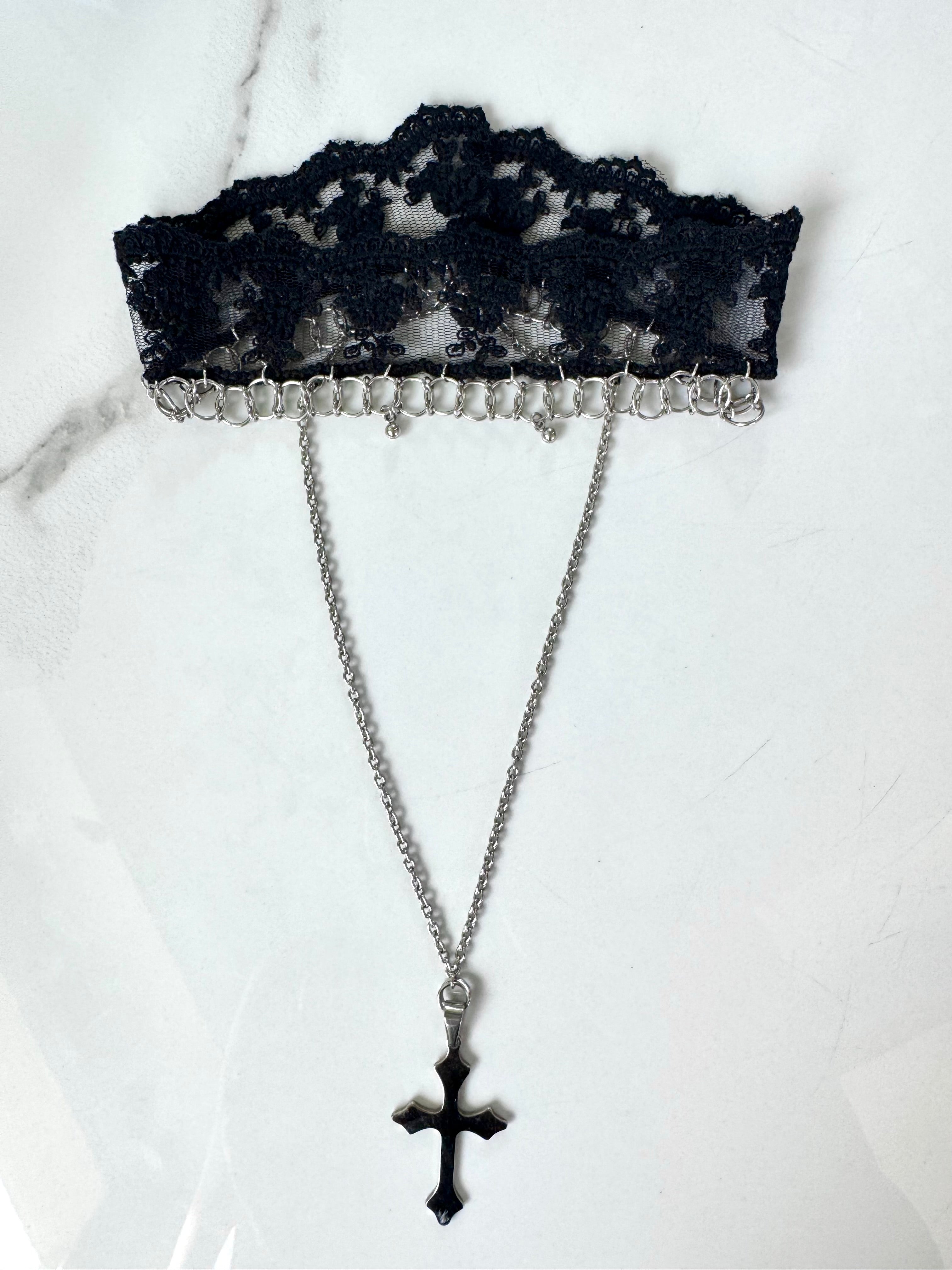 Sacred Noir Lace Choker & Cross Necklace