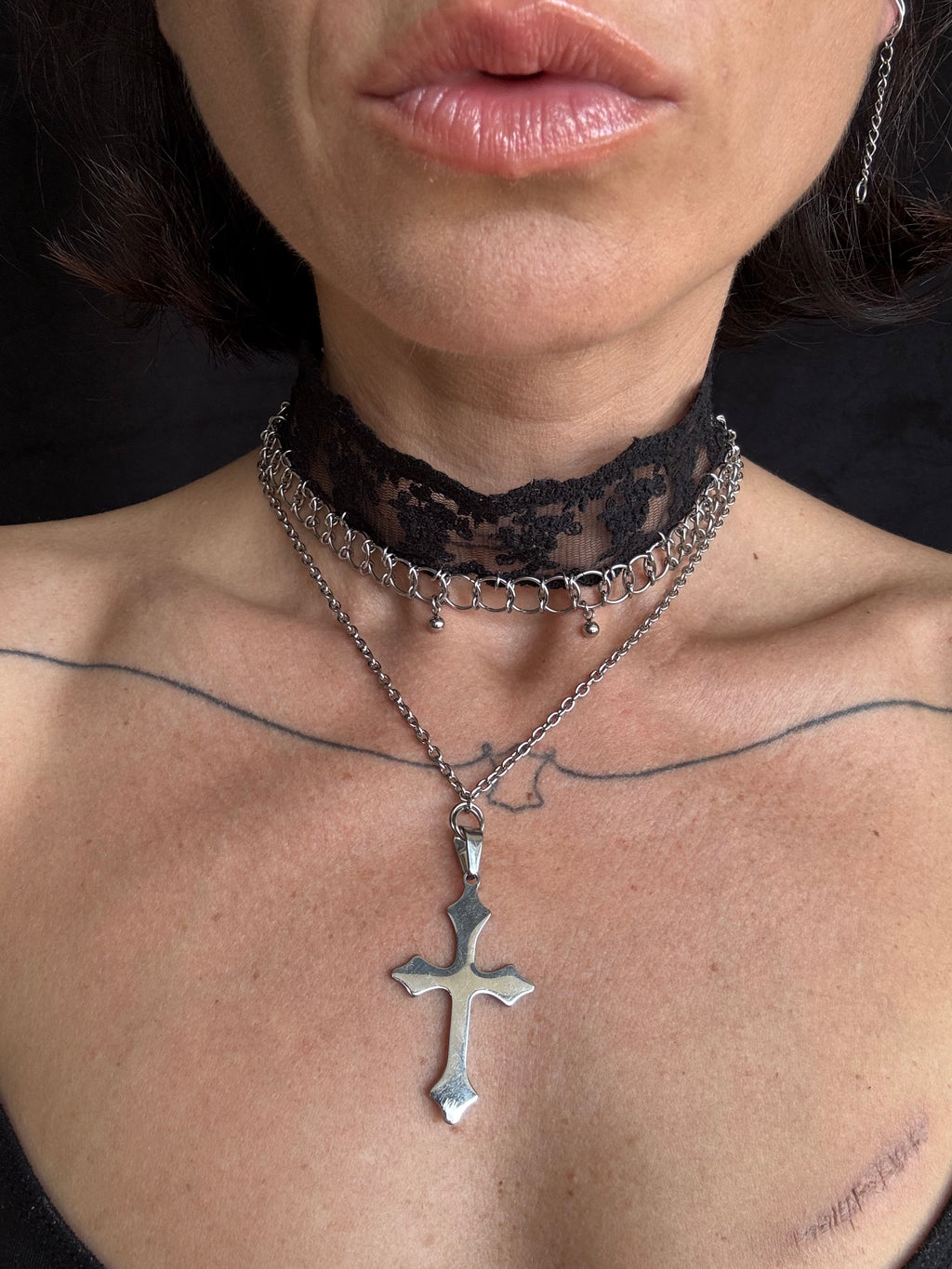 Sacred Noir Lace Choker & Cross Necklace