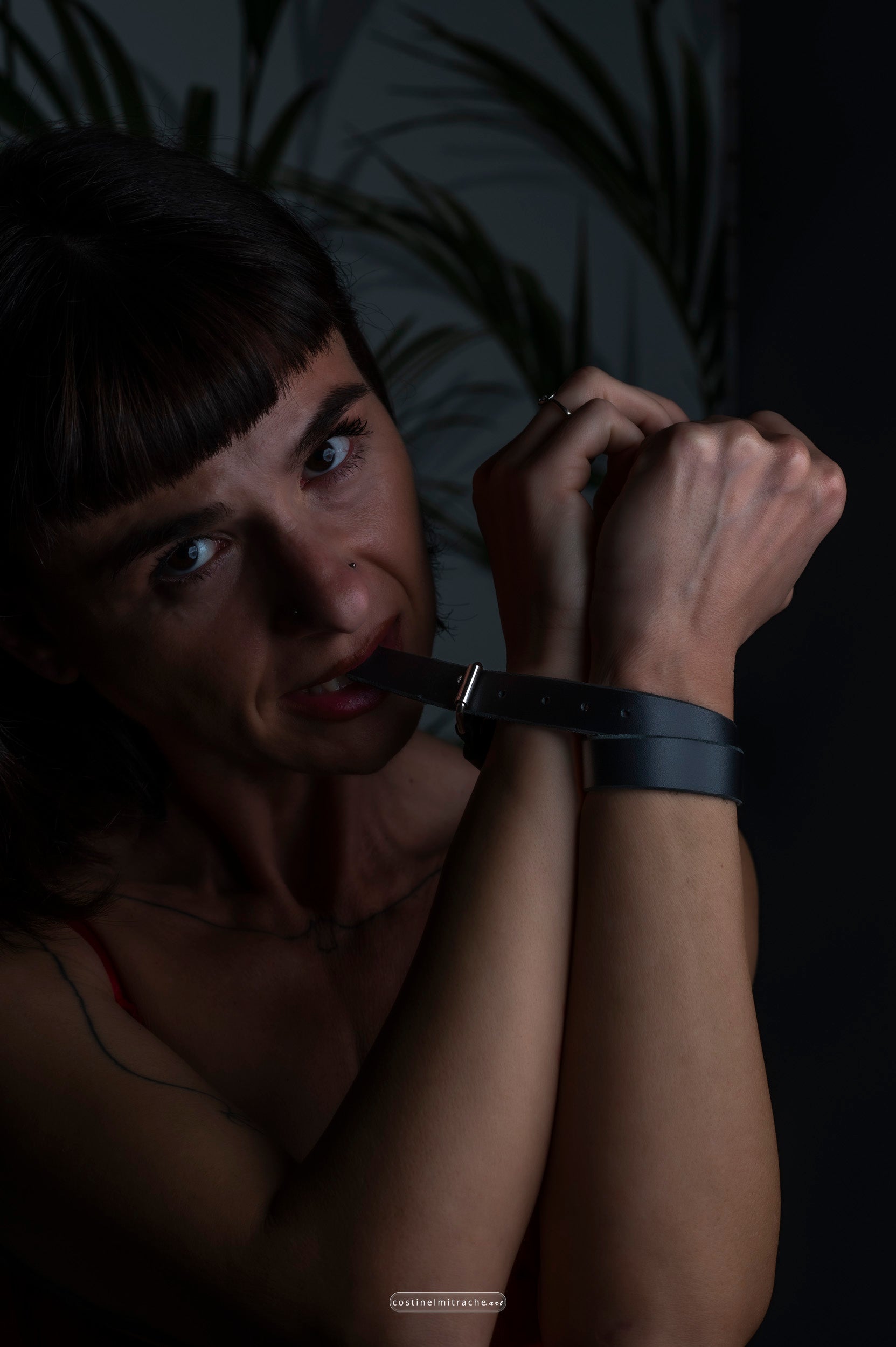 Wide black leather bracelet