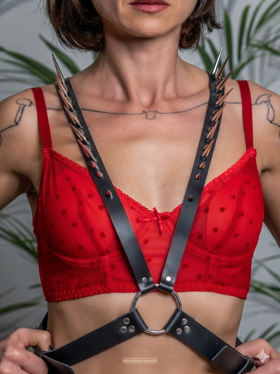 Leather harness with shoulder spikes