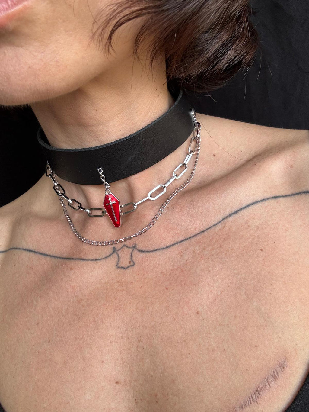 Coffin Pendant Leather Choker