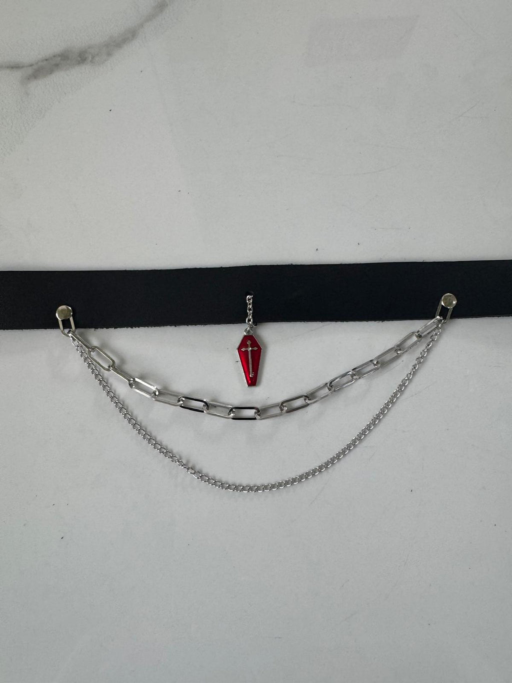 Coffin Pendant Leather Choker