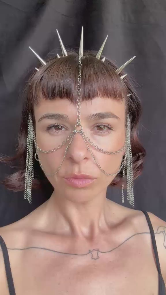 Spike Cascade Headpiece with Face Chains